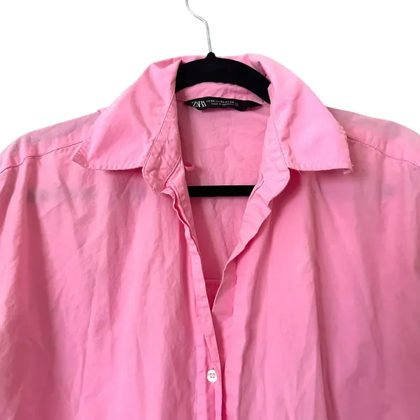 ZARA Poplin Button‎ Down Shirt Pink X-Small - Image 3