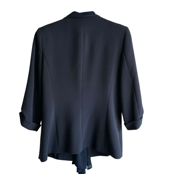 Zara Blazer Sz L Navy Blue Jacket Scarf Tie Women’s Preppy Workwear - Image 2