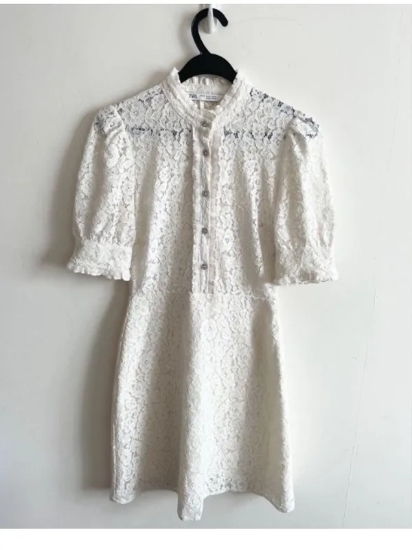 $110 Zara oyster white lace dress with jewel buttons M - Image 6