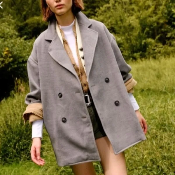 NWT Free People Hannah Slouchy Double Breasted Blazer Gray - Image 3