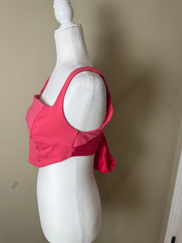 Urban Outfitters Hot Pink Scarf Tie Back Crop Top Size Small - Image 2