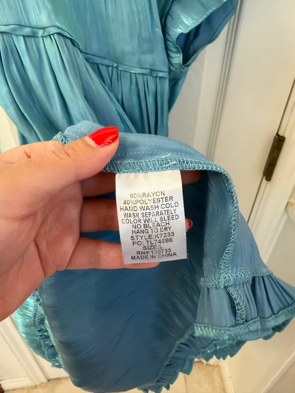 Umgee Blue Shimmer Ruffle Sleeve Tiered Dress - Image 3