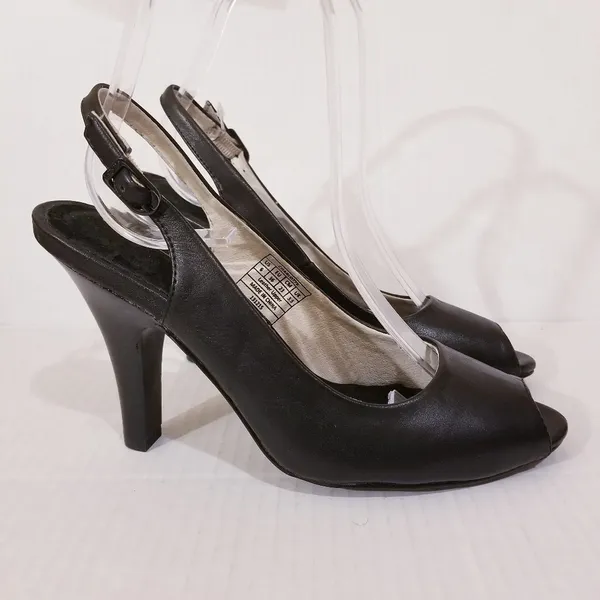 Liuid Shoes Black Leather Upper Slingback Peep Heel Size 6 - Image 2