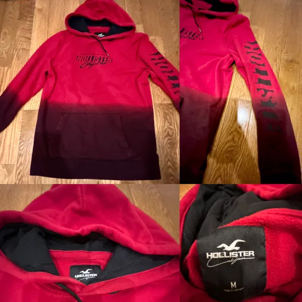 Hollister California logo graphic kangaroo ombre burgundy oversized hoodie M - Image 6
