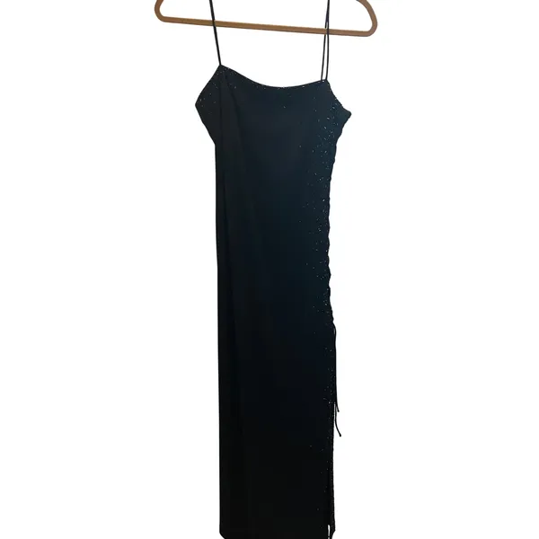 Niki by Niki Livas Black Beaded Lace Up Side Maxi Dress Formal Gown Size 6 HOCO - Image 2