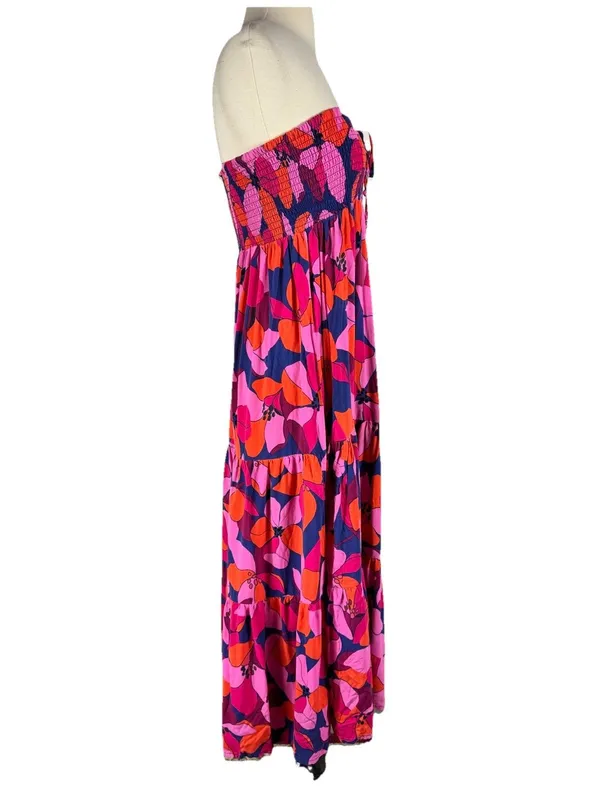 Abel The Label Floral Smocked Tiered Maxi Dress Medium Pink Tropical Coastal - Image 10