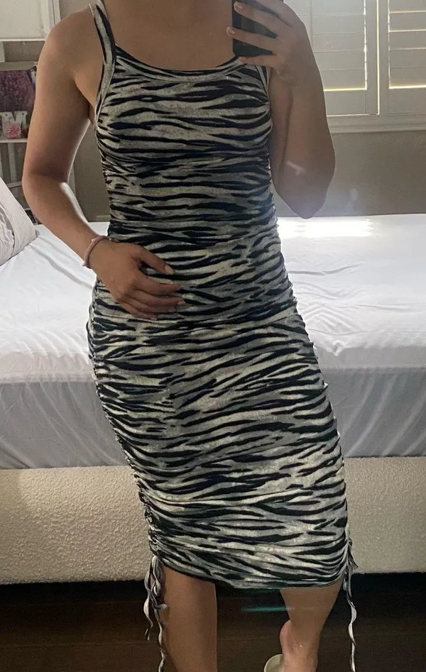 White Fox Boutique zebra print charcoal and black maxi dress - Image 5