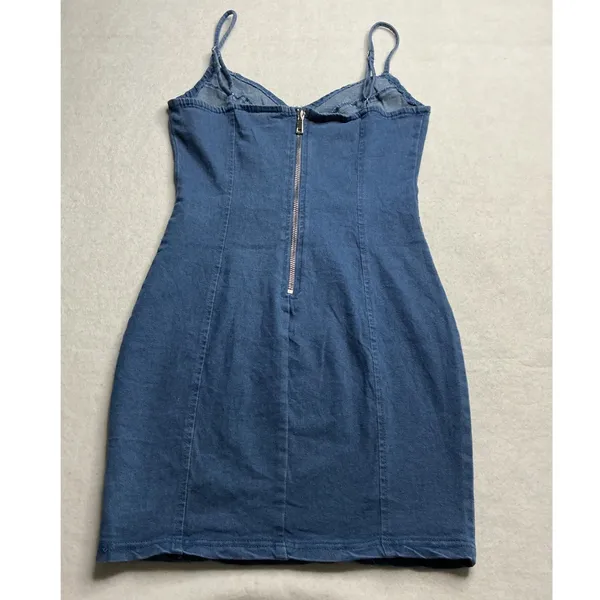 Windsor Womens Small Blue Denim Mini Dress Bustier Bodice Adjustable Straps Zip - Image 2