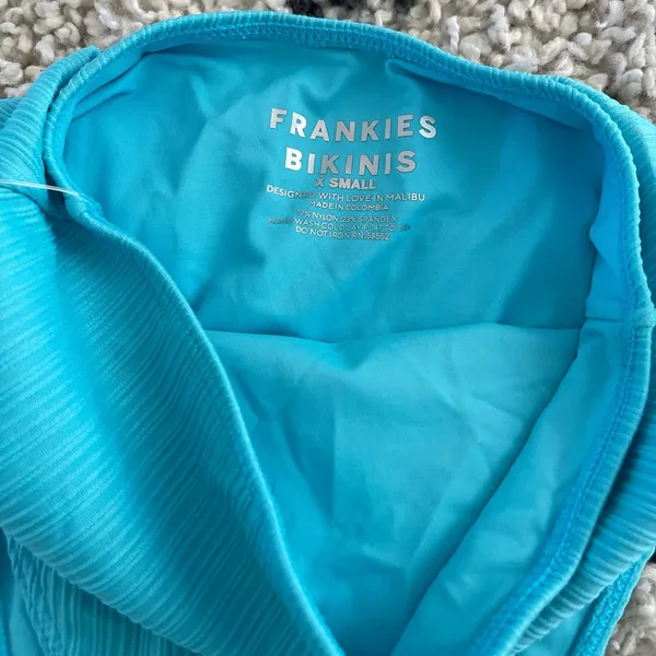 Frankies Bikinis Anne Plisse High Waisted Bikni Bottom in Aquamarine - Image 6