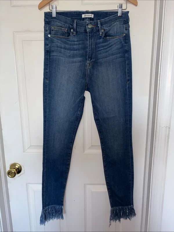 Good American Good Waist Frayed Hem Jeans Blue Size 8 - Image 3