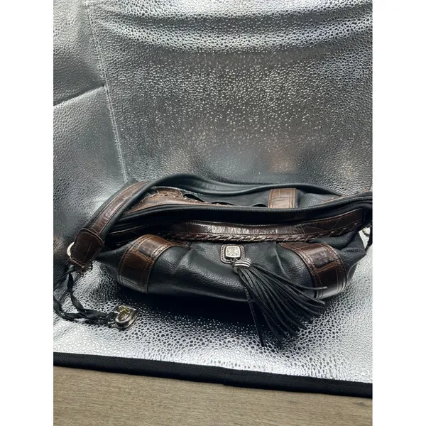 Brighton‎ Black Leather Hobo Shoulder Bag and Matching Wallet Set Croc - Image 6