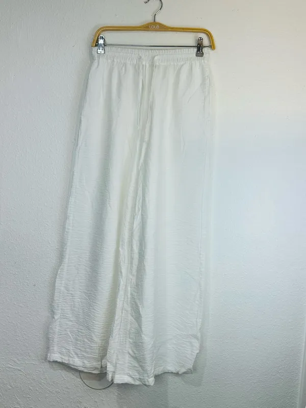 High-Rise White Wide-Leg Linen Blend Pants - Image 3