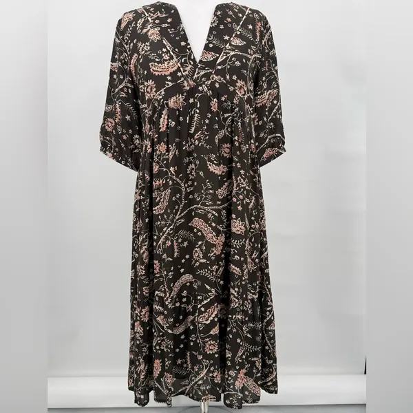 ba&sh Cherry Midi Shift Dress Babydoll V-Neckline Brown Floral Women’s US 6 - Image 3