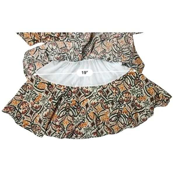 Zara AOP Ikat Print Tiered Elastic Waist Dress Tan Green Tribal MEDIUM Boho Chic - Image 8