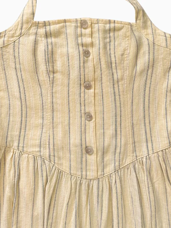 Universal Threads Halter Drop Waist Stripe Linen Blend Mini Sundress Yellow Sz M - Image 10