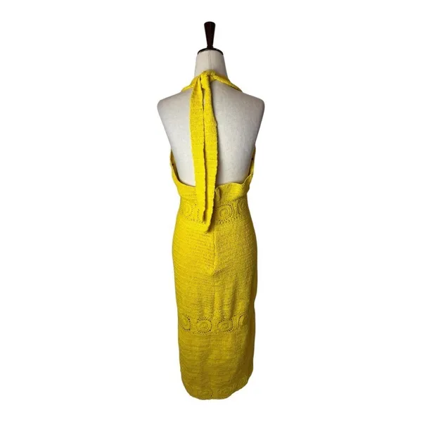 NBD Dress Women Medium Yellow Brandy Open Knit Crochet Halter Neck Midi Retro‎ - Image 4