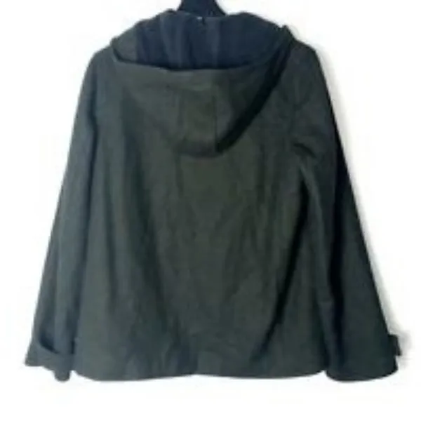 American Eagle Womens Wool Pea Coat Size M Dark Olive Marled Fleece Lined Hooded - Image 5