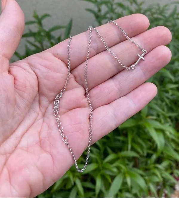 Sideways Cross Minimalist Sterling Silver Necklace - Image 5