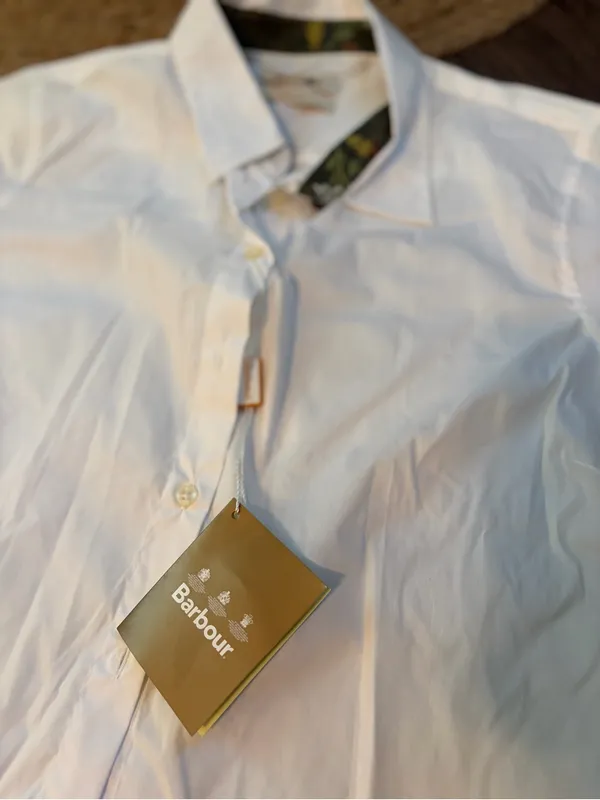 NWT Barbour White Long-Sleeve Dress Shirt with Patterned Collar Trim 14 - Image 2