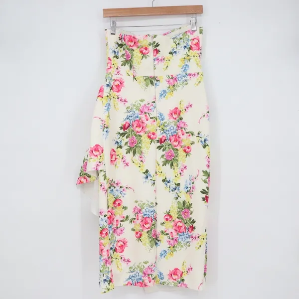 ASOS Floral Strapless Midi Dress Cream Pink Yellow Ruffle Wrap Size 8 NEW - Image 7