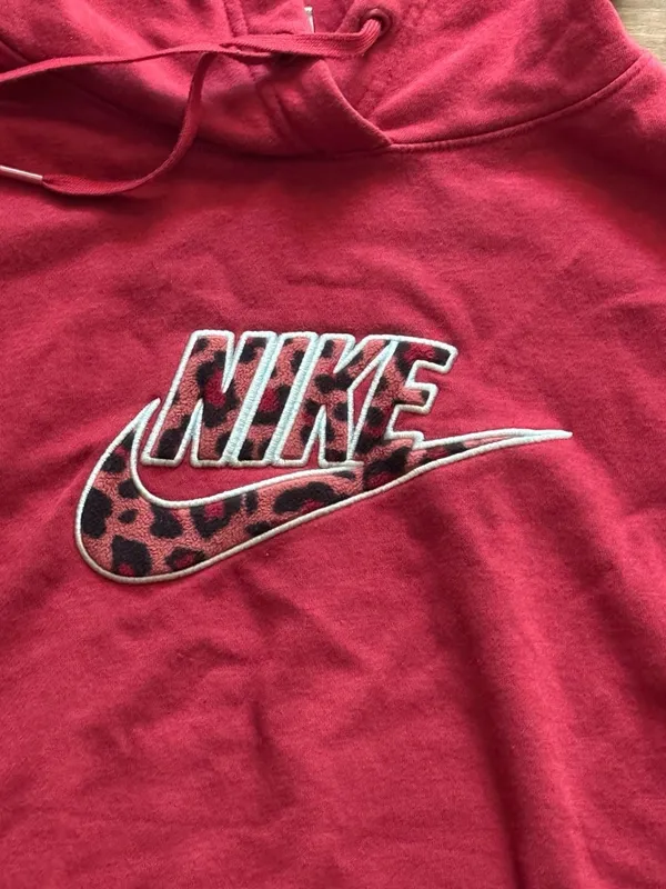 Nike Women's Red Animal Printed Leopard Graphic Futura Hoodie Medium - Image 2