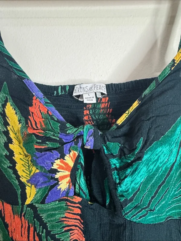 Patrons of Peace Botanical Tropical Floral V-Neck Front Tie Peplum Tank size L - Image 3