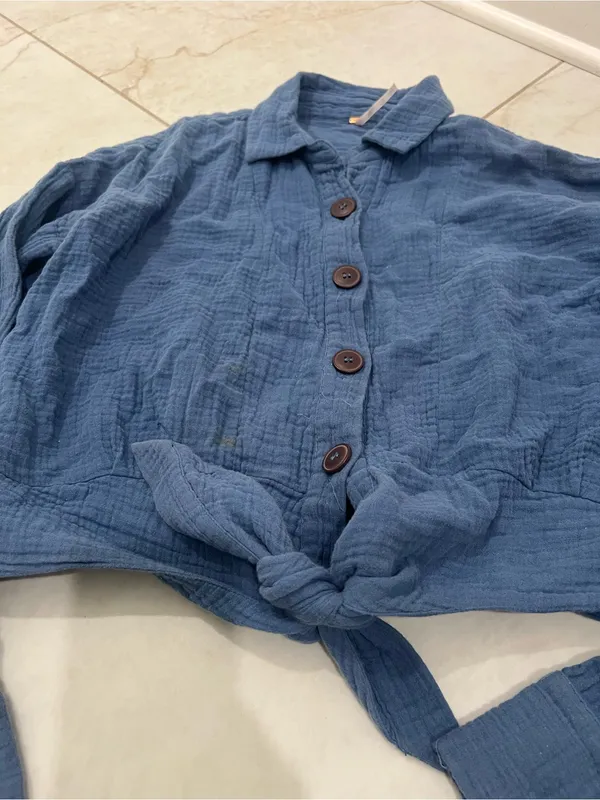 Free People Blue Sunstreaks Button Down Shirt Size XS - Image 3