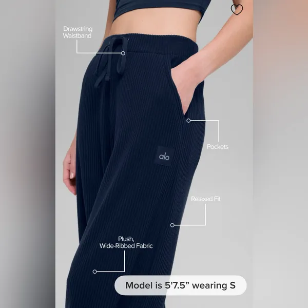 Alo Yoga NWT Muse Wide Leg Pants Navy Blue Relax Fit Size S Front Pockets - Image 2