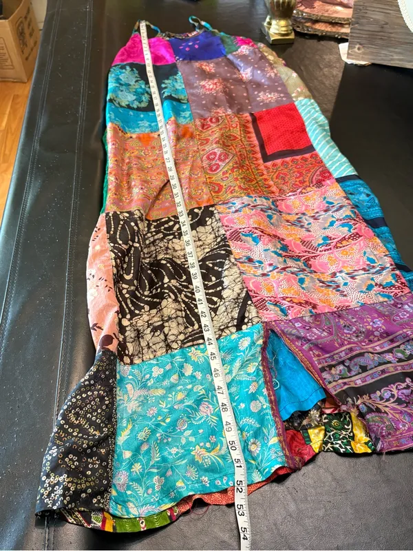 Sacred Threads Patchwork 100% Silk Maxi Dress size S/M *read* - Image 11