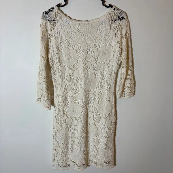 Velvet by Graham & Spencer Lace Dress Crochet‎ Overlay Cream Floral Size Small - Image 6