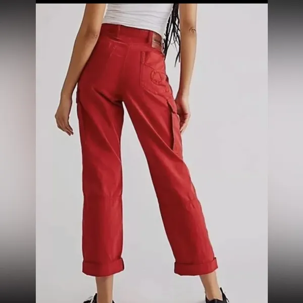 One Teaspoon Women's Cargo Motion Ruby‎ Red Jeans Cotton Size 28 - Image 2