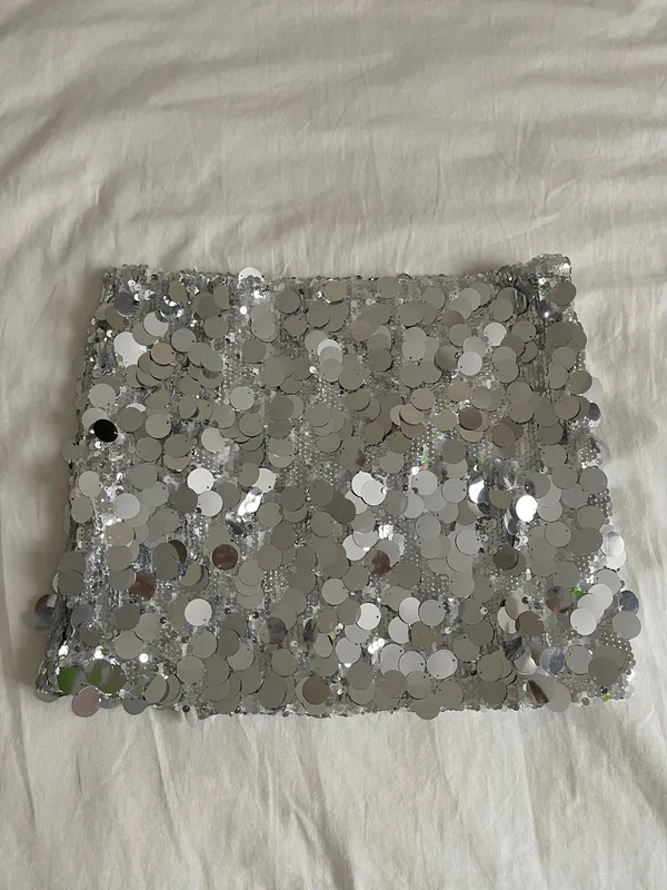 Edikted Sequin Skirt Silver Mini Sparkle - Image 4