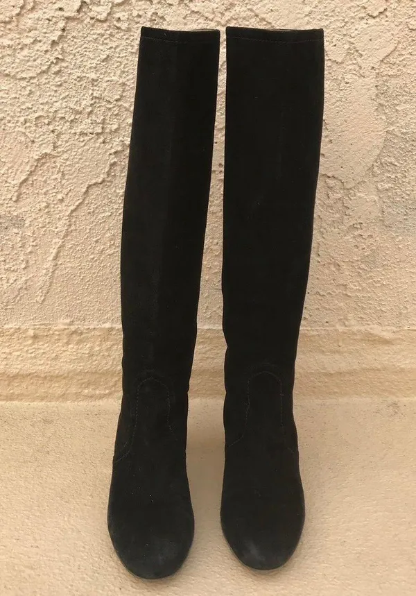 Valentino women’s black suede knee high block heel boots size IT 37 US 7 - Image 2