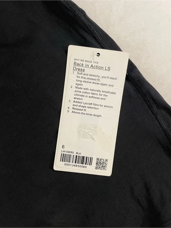 Lululemon NWT Back in action Long Sleeve Black Dress Oversized Size 6 - Image 7