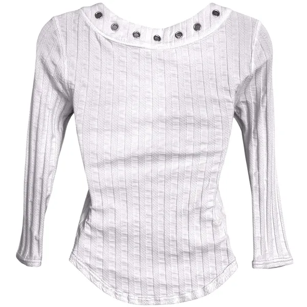 FREE PEOPLE Ivory Ribbed Lace Up Grommet V-Neck 3/4‎ Sleeve Top Size XS - Image 4