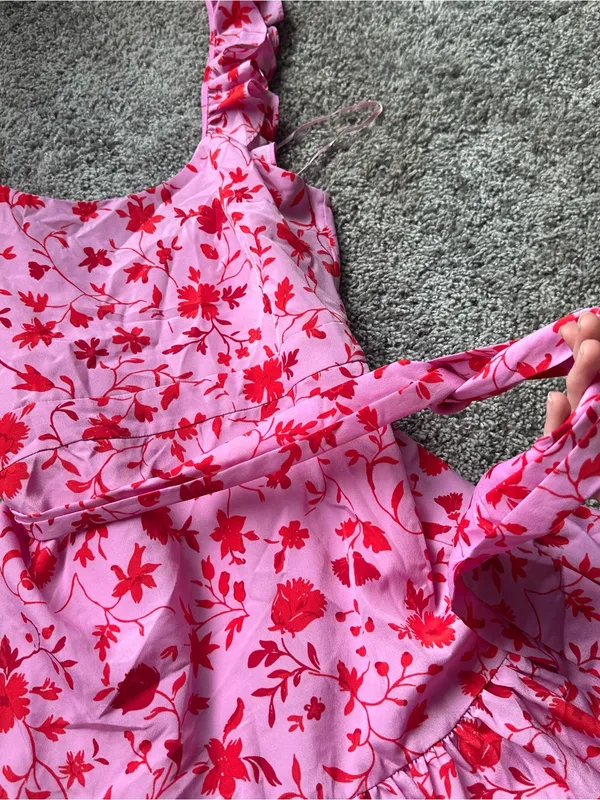 Likely Pink Floral Tiered Maxi Dress with Red Print - Image 6