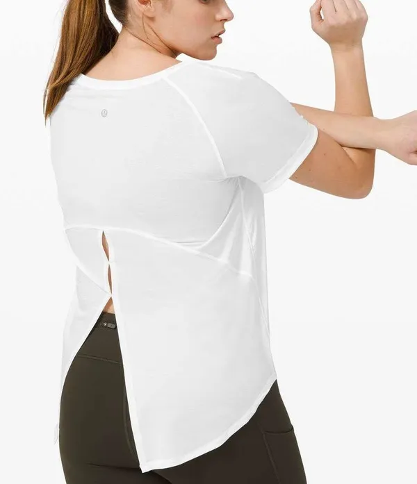 Lululemon Womens White Open Up Tie Back Flowy Athletic Workout Short Sleeve Tee - Image 2