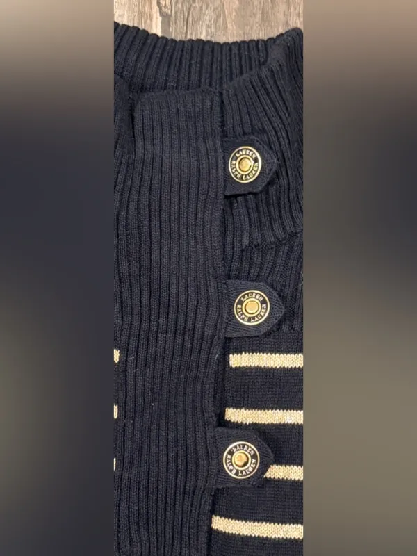 FINAL PRICE Lauren Ralph Lauren Black and Metallic Gold Striped Turtleneck - Image 2