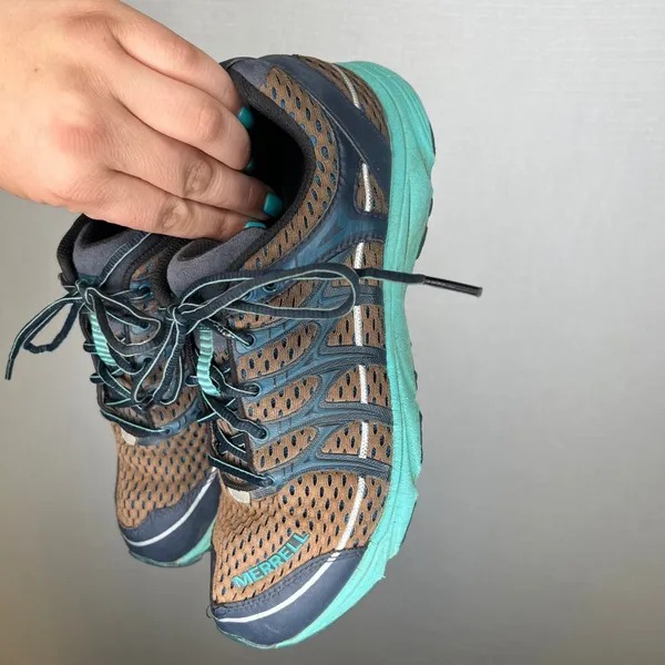 Merrell Womens Trail Running Shoes Brown Teal Mesh Low Top Sneakers - Image 3
