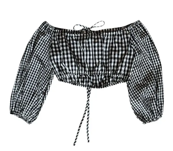 Lovers + Friends x Revolve Women’s Addison Off Shoulder Gingham Black Crop Top - Image 7