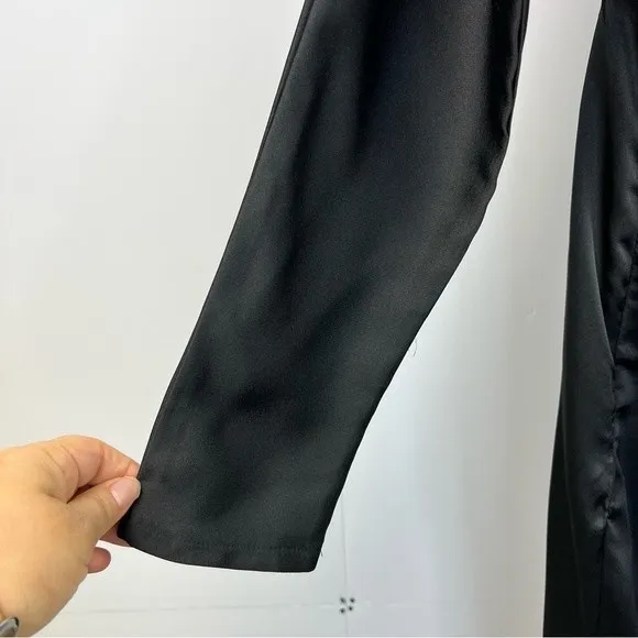 PrettyLittleThing High Slit Wrap Dress Womans 8 Black Satin Open Back Clubwear - Image 15
