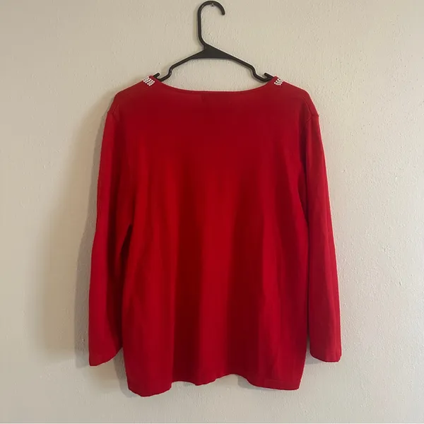 Cathy Daniels Vintage Pearl Bow Christmas Winter Sweater - Image 3