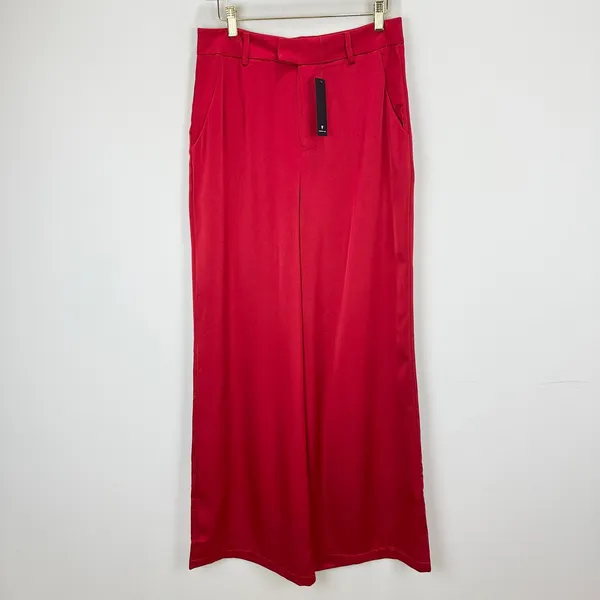 Lulus Modern Approach Red Satin Wide-Leg Pants High Rise Festive Large NWT - Image 5
