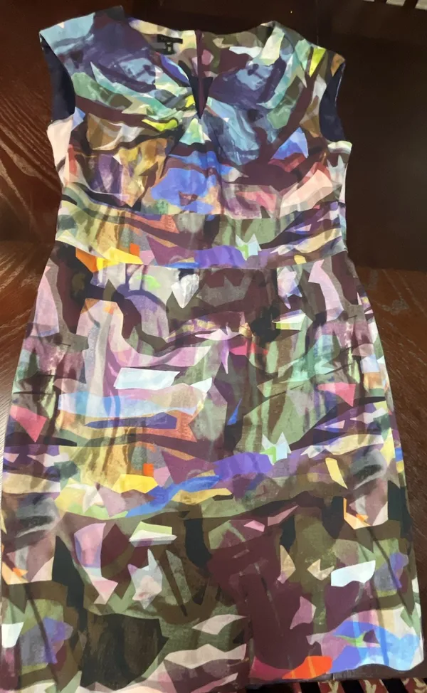 Escada Abstract Watercolor Print Sleeveless Sheath Dress - Image 6