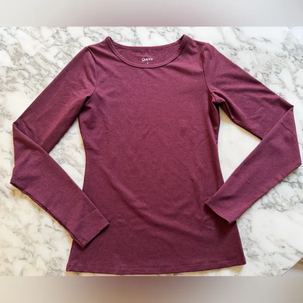 NWOT Quince Ultra-Soft Performance Long Sleeve Tee burgundy Sz S - Image 2