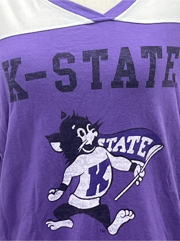 Venley K-State Wildcats Women’s Colorblock Logo Long Sleeve V-Neck Shirt Medium - Image 2