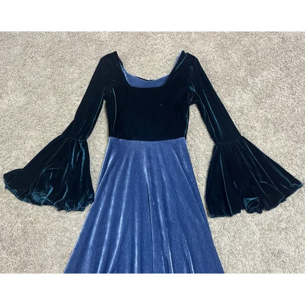Velvet Renaissance Corset Midi Dress Bell Sleeve Cottagecore Fairy Goth Sz S/M - Image 8