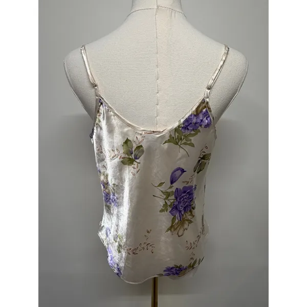 Secret Treasures Y2K Satin Floral Lace Cami Ivory Purple Bow Sleep Top Medium - Image 4