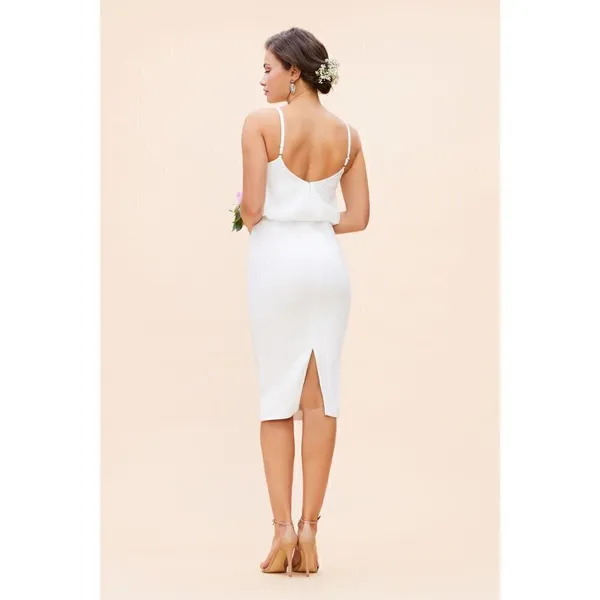 DRESS THE POPULATION Alondra Blouson Sheath Dress in Off-White Size XX-Large - Image 10