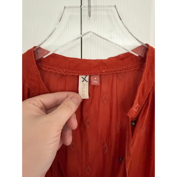 Free People Pilcro Anthropologie Rust Orange Tiered Tunic Blouse Embroidered Boho Cotton - Image 5